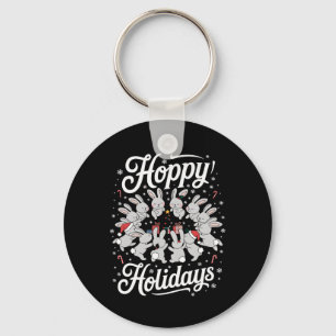 Hoppy Holidays Rabbit Lover Christmas Bunny Family Keychain