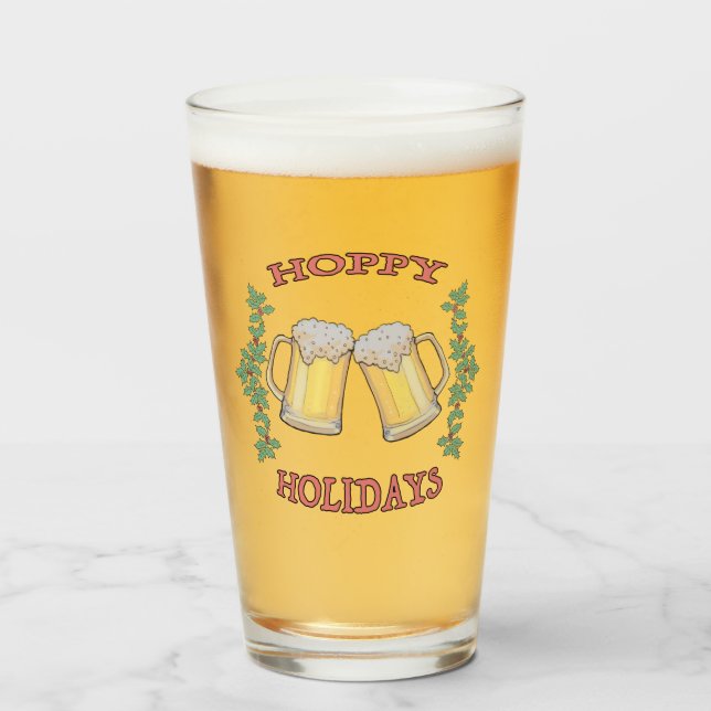 Hoppy HolidaysChristma Bière en verre design. (Devant (rempli))