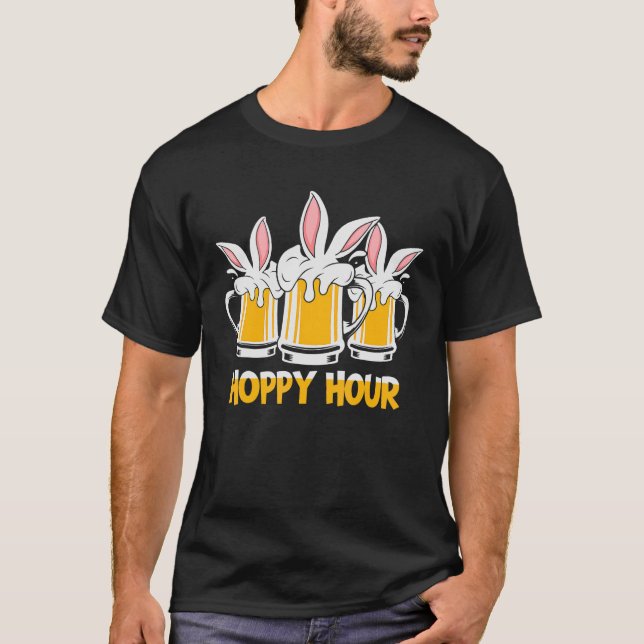 Hoppy Hour  Easter Beer Pints Bunny Ears Drinking T-Shirt (Front)