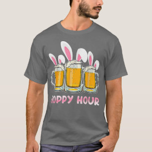 Hoppy Hour Funny Easter Beer Pink Bunny Ears Drink T-Shirt
