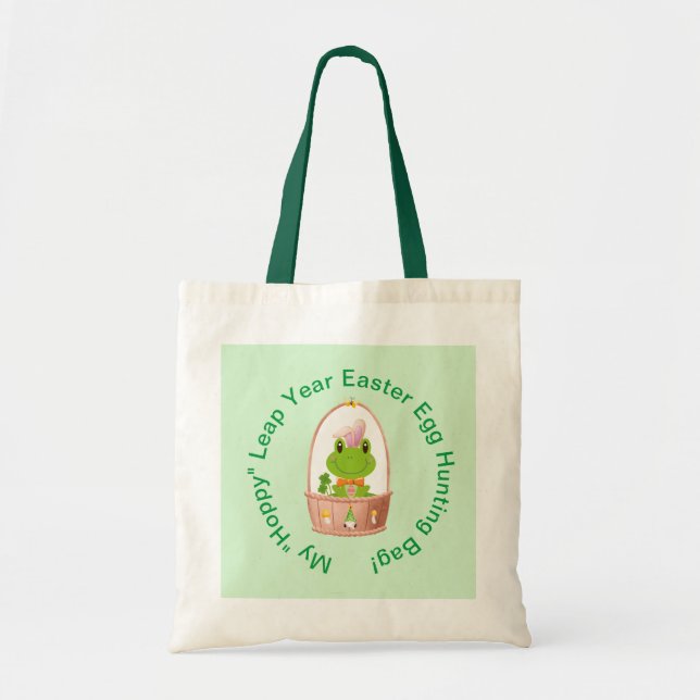 "Hoppy" Leap Year Easter Egg Hunt Frog Bunny Tote Bag (Front)