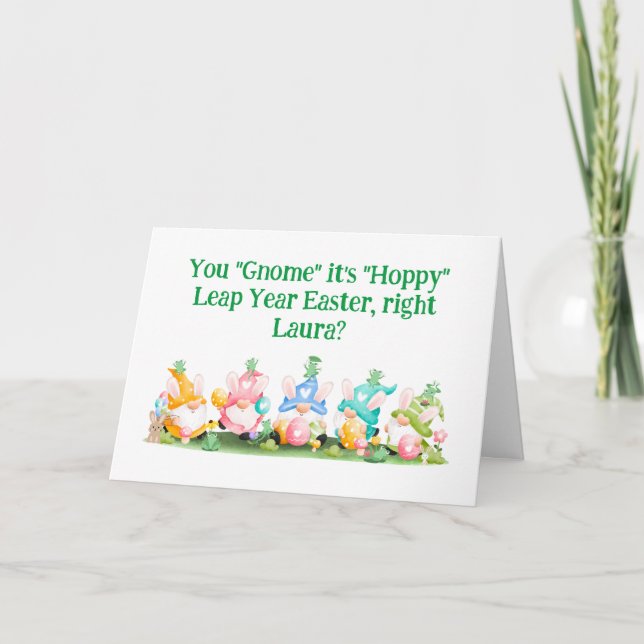 "Hoppy" Leap Year Easter Gnomes Bunnies Frogs Eggs Card (Front)