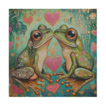 Hoppy Love- Whimsical Frog Wood Art