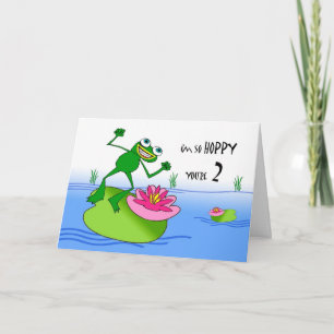 Hoppy Second Birthday, Funny Frog at Pond Card