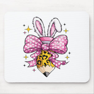 Hoppy Teacher Cute Coquette Bow Bunny Easter Day K Mouse Pad