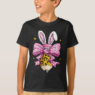 Hoppy Teacher Cute Coquette Bow Bunny Easter Day K T-Shirt