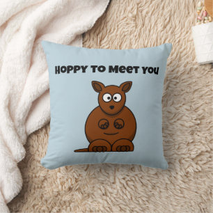 Hoppy to Meet You Kangaroo Funny Cartoon Throw Pillow