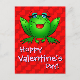 Hoppy Valentines Day Coeurs rouges Lady Frog Carte