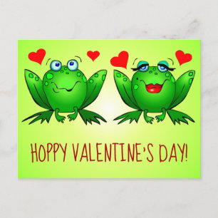 Hoppy Valentines Day Fun Cute Cartoon Frogs Hearts Postcard