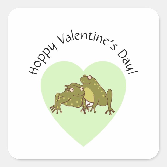 Hoppy Valentines Day Funny Cute Frogs In Love Square Sticker (Front)