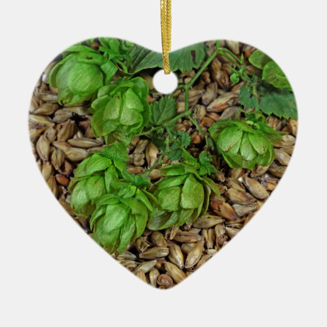 Hops and Malt Ceramic Ornament (Front)