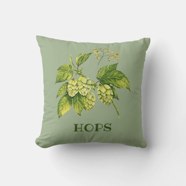Hops Flowers and Leaves Design Throw Pillow (Front)