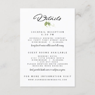 Hopvine Wedding Invitation Reception Details Card