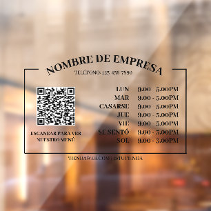 Horario de apertura de la oficina retro, código QR Window Cling