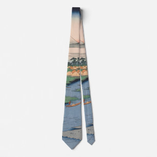 Horie and Nekozane Fishing Villages Vintage Ukiyoe Tie