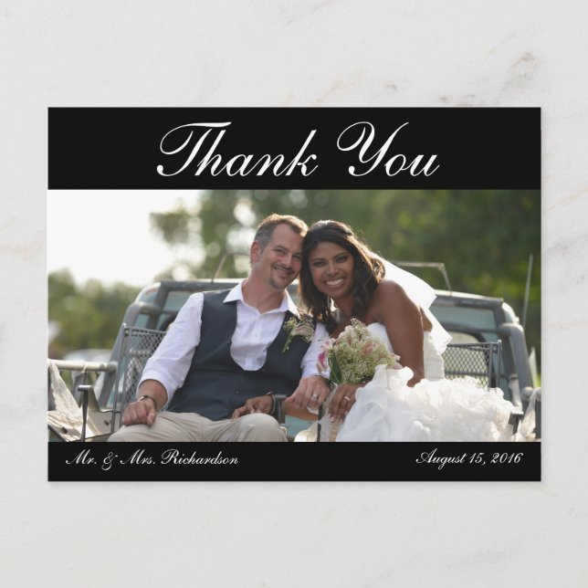 Horiz. B&W Custom Wedding Photo Thank You Postcard (Front)