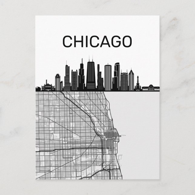Horizon de la ville de Chicago Illinois avec carte (Devant)