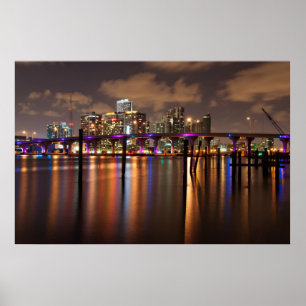 Horizon de Miami la nuit - affiche