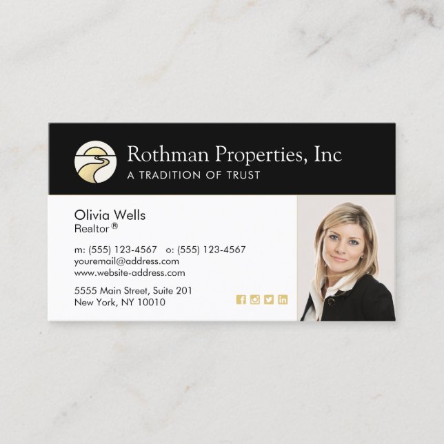 Horizon Logo Real Estate Photo Business Card (Front)