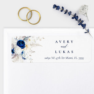 Horizon moderne Bleu & Blanc Floral Mariage Retour