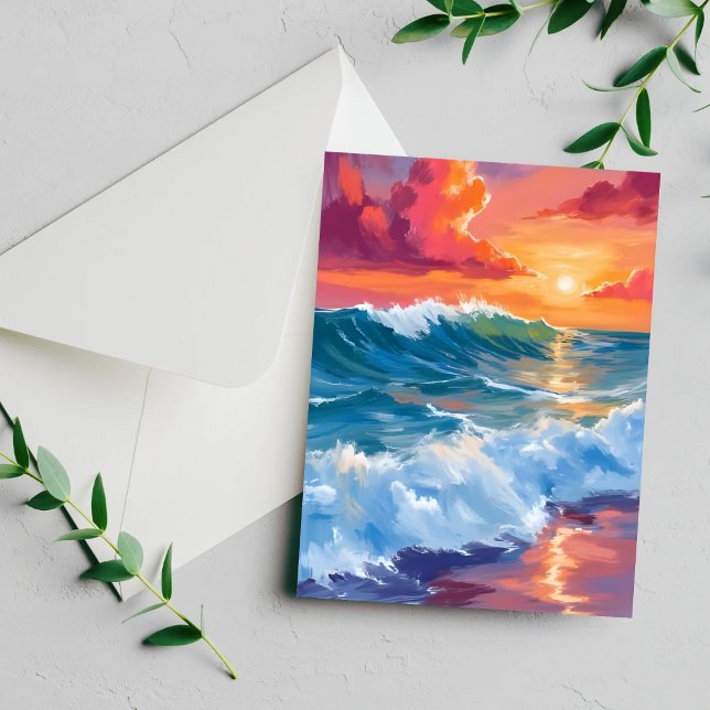 Horizon of Light Ocean Waves Sunset Painted Card (Creator Uploaded)