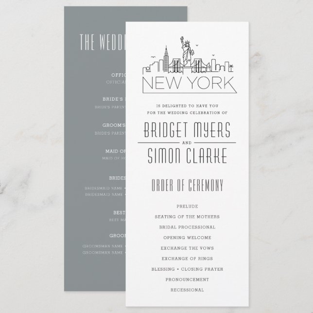 Horizon stylisé de New York | Programme de mariage (Devant / Derrière)