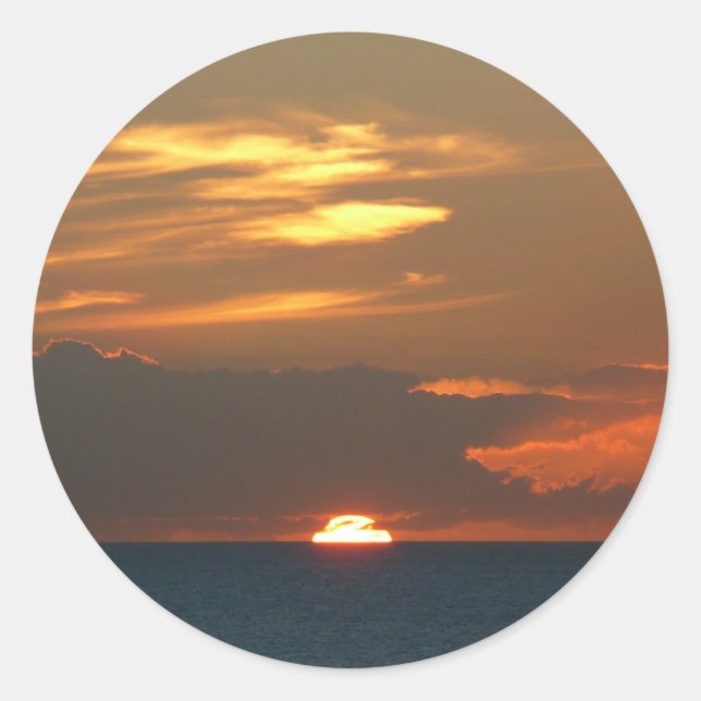 Horizon Sunset Colourful Seascape Photography Classic Round Sticker (Front)