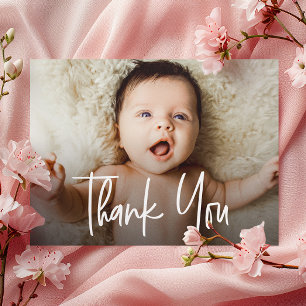 Horizontal Baby Girl Photo Handlettering script Thank You Card