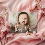 Horizontal Baby Girl Photo Handlettering script Thank You Card<br><div class="desc">Express your gratitude in style with these Personalized Baby Shower baby girl photo Thank You Cards. These cards are not just notes of appreciation; they're a personalized and heartfelt way to thank your family and friends who have showered you with love during this special time. Featuring a modern and unique...</div>