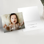 Horizontal Baby Photo Modern Handlettering script Thank You Card<br><div class="desc">Express your gratitude in style with these Personalized Baby Shower Thank You folded Cards. These cards are not just notes of appreciation; they're a personalized and heartfelt way to thank your family and friends who have showered you with love during this special time. Featuring a modern and unique "Thank You"...</div>