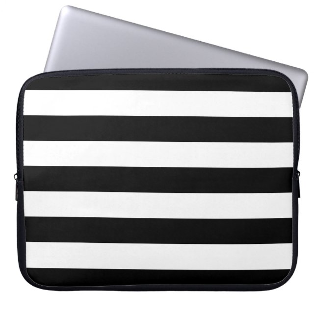 Horizontal Black And White Stripes Laptop Sleeve (Front)