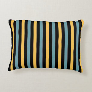 Horizontal Black, Teal and Yellow Stripes Accent Pillow