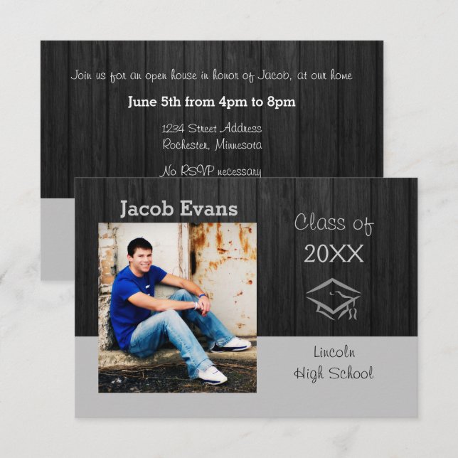 Horizontal Black Wood Photo- 3x5 Grad Announcement (Front/Back)