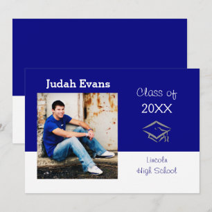Horizontal Blue w/Photo - Graduation Announcement