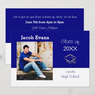 Horizontal Blue w/Photo - Graduation Announcement