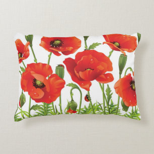 Horizontal border with red poppy accent pillow