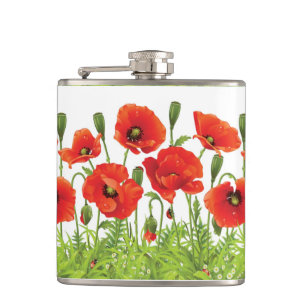 Horizontal border with red poppy hip flask