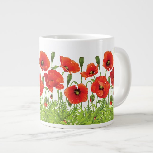 Horizontal border with red poppy large coffee mug (Front Right)