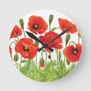 Horizontal border with red poppy round clock