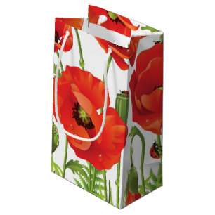 Horizontal border with red poppy small gift bag