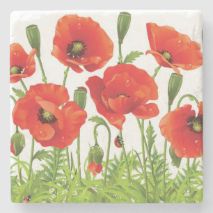 Horizontal border with red poppy stone coaster