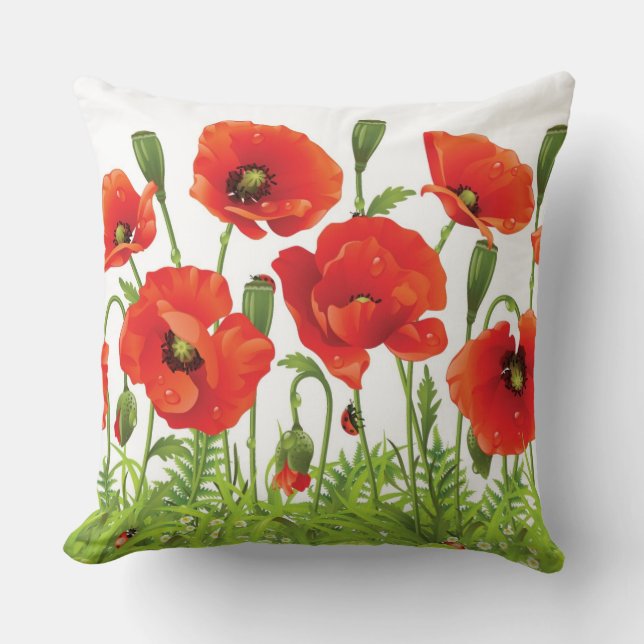 Horizontal border with red poppy throw pillow (Front)