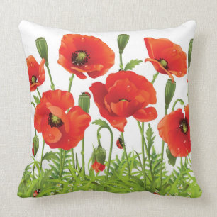 Horizontal border with red poppy throw pillow