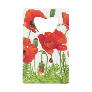 Horizontal border with red poppy wallet bottle opener