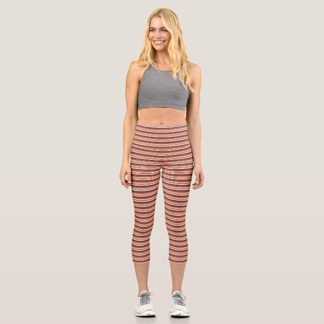 Horizontal Candy Stripes (small scale) Capri Leggings (Front)