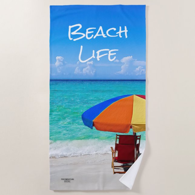 Horizontal Company Logo Tropical Beach Client Gift Beach Towel (Front)
