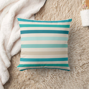 Horizontal Even Stripes, Lagoon, Blue, Aqua, Cream Throw Pillow