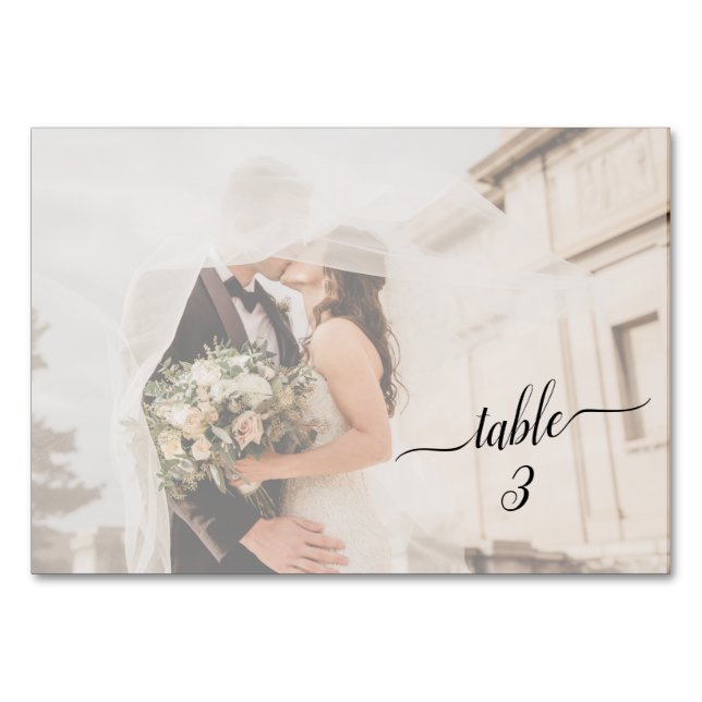 Horizontal ✨ Faded Couple Wedding Photo Table Number (Front)