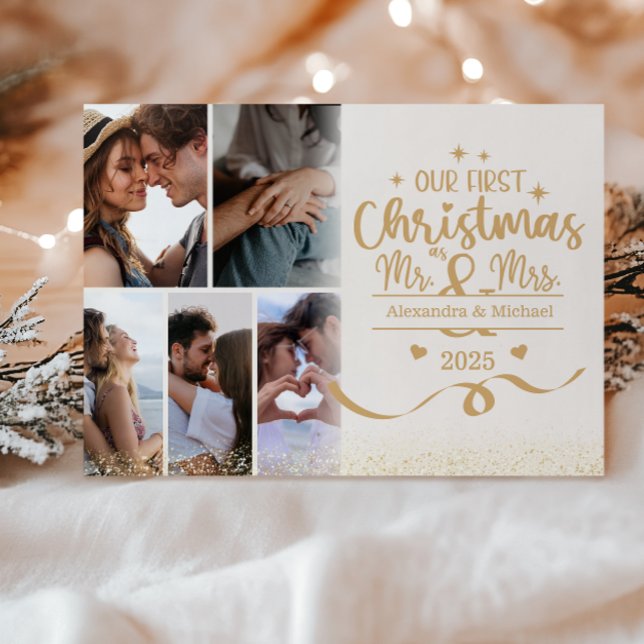 Horizontal First Christmas 6 Photo Layout Holiday Card (Creator Uploaded)