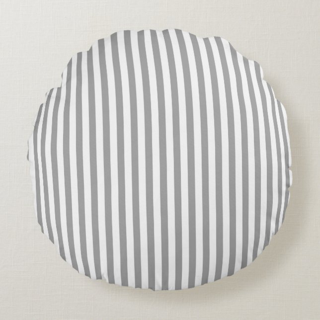 Horizontal Grey And White Stripes Pattern 2 Round Pillow (Front)